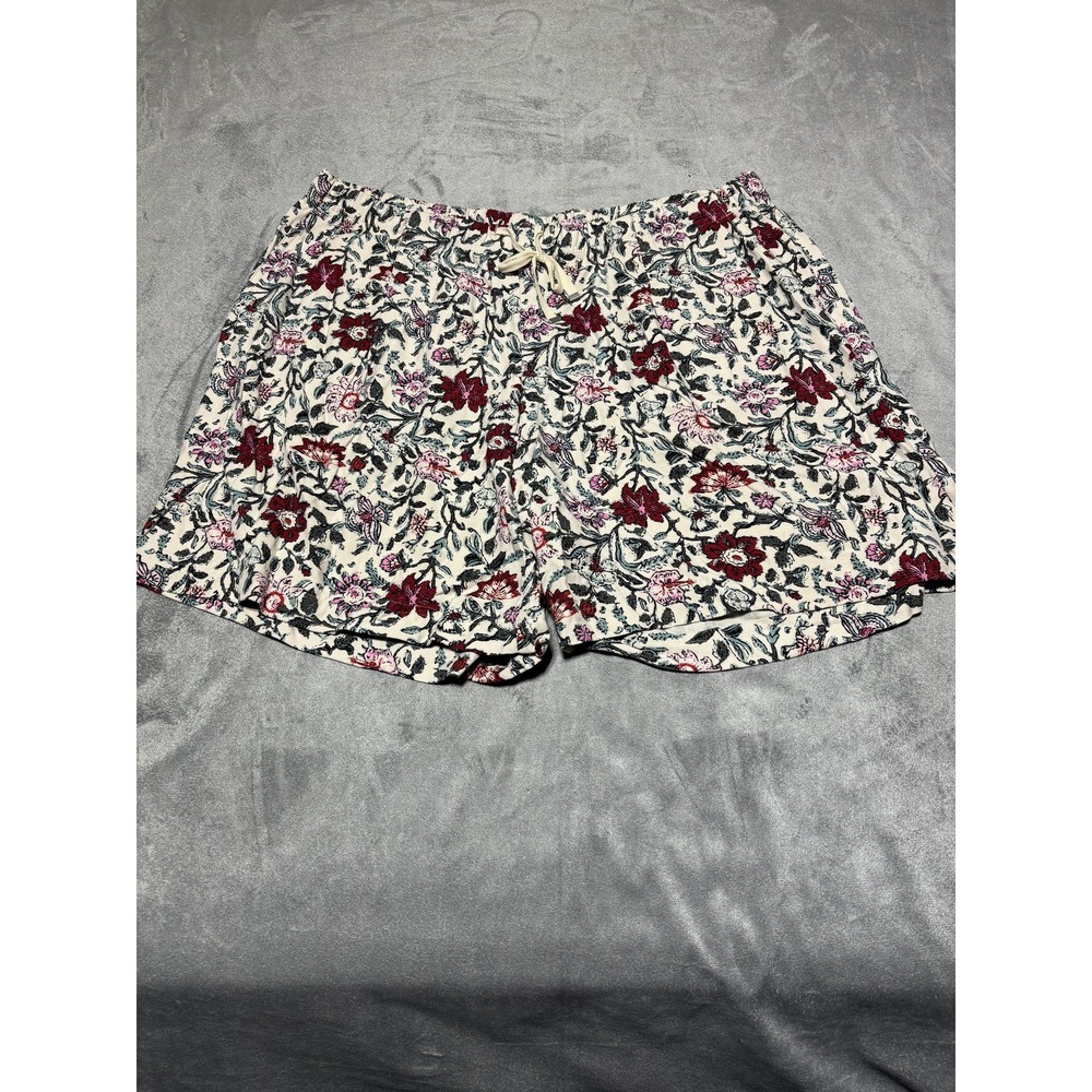 J Jill Shorts Womens Large Cream Floral Rayon Pull On Pockets Casual